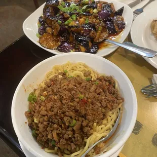 NS01. Spicy Dan-Dan Noodle &amp; VB06. Eggplant in Hot Garlic Sauceeggplant