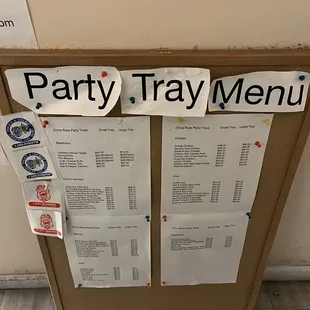 Party Tray Menu