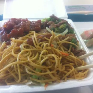 Beef broccoli, orange chicken, chow mein