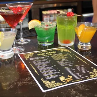 Bar menu and drinks