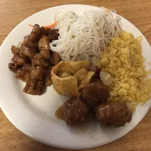 a plate of chinese food