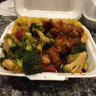 General Tsos chicken combo with fried rice (and this is the portion size AFTER I ate a lot of it).