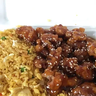 Sesame Chicken dinner combo with fried rice.
