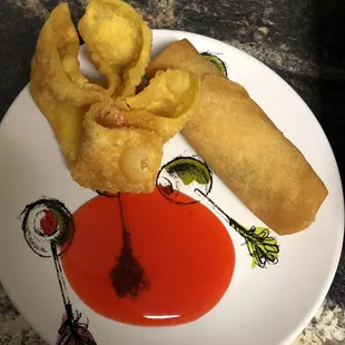 Fried Crabmeat Rangoons and Vegetable Egg Roll