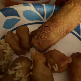 Sweet &amp; Sour Chicken &amp; Vegetable Egg Roll &amp; Red Sauce