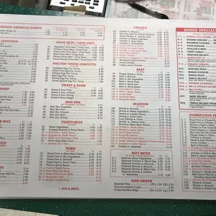 Menu. Photo on October 2017