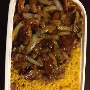 Teriyaki Chicken combo (egg roll not shown)