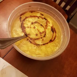 Bland egg drop soup. I added soy sauce and it was ok