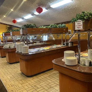a buffet with a variety of food items