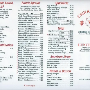 Lunch Menu Page 2/2. We are closed on Tuesdays