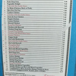 Lunch menu