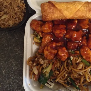 a take out container of food