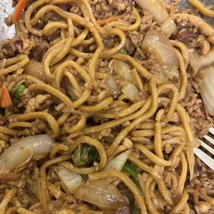 Chicken Lo Mein with pork fried rice