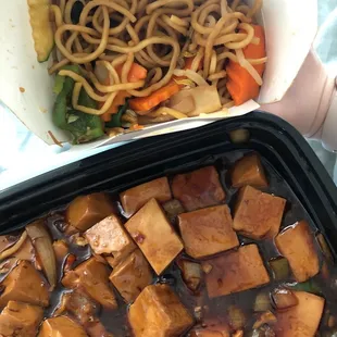 Vegetable Lo Mein and Ma Po Bean Curd