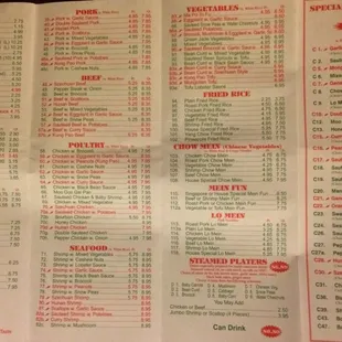 the menu of a chinese restaurant