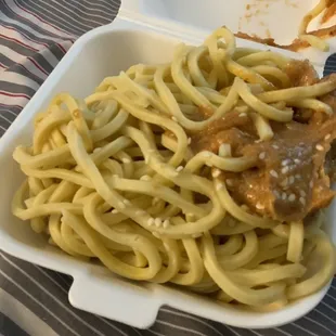 Cold sesame noodles with hot sauce