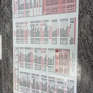a menu for a chinese restaurant