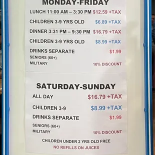 Buffet Prices as of Jan.15.2023