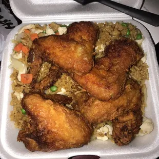 Chicken wings and chicken fried rice