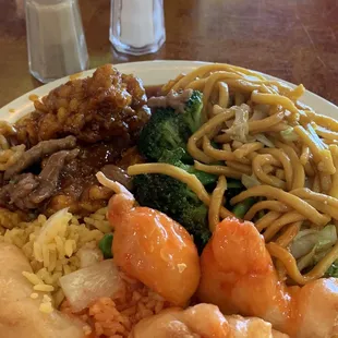 a plate of chinese food on a table