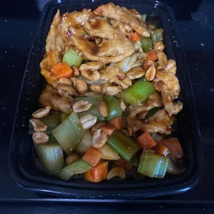 Kung Pao Chicken with some of the leftover Hunan mixed in