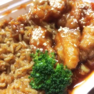 Incredible Sesame Chicken and rice that is made with some sort of magic.