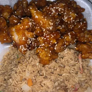 Sesame Chicken with Roast Pork Fried Rice