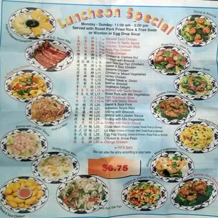 a menu for lunch special