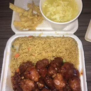 General Tso Chicken lunch combo, all of this for less than $7.