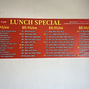 Lunch Special Menu