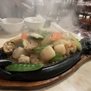 Sizzling seafood plate