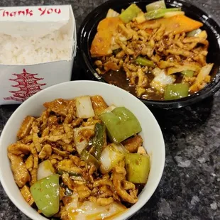 A dinner sized portion of the Twice Cooked Pork - replated to show more than enough for two meals