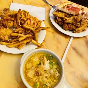 two plates of food on a table