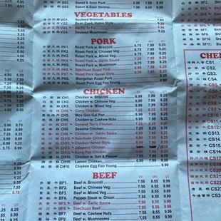 the menu of the restaurant