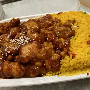 Sesame Chicken with Roast Pork Fried Rice~very good