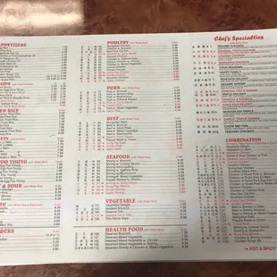a menu for a chinese restaurant