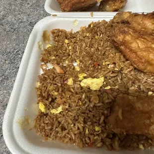 See the rice how brown it is it was also dry and tasteless