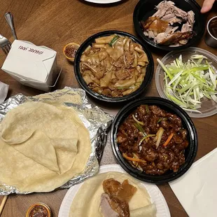 a variety of food items on a table