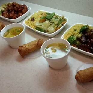 a variety of food items on a counter