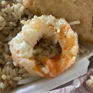 shrimp, rice, and fried shrimp