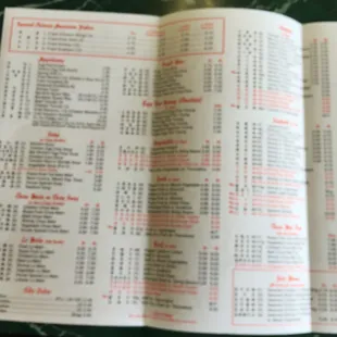 a menu for a chinese restaurant