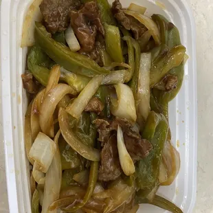 The large pepper steak with only 4 pieces of meat.