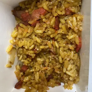 Uncooked Pork fried rice made with old oil.