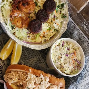 Lobster tail, coleslaw, shrimp skewer