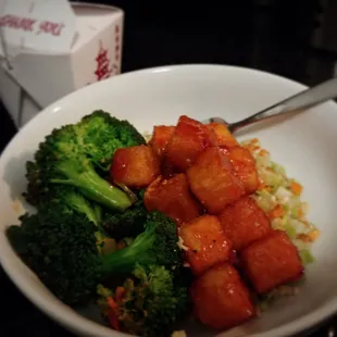 General Tso&apos;s bean curd with extra broccoli