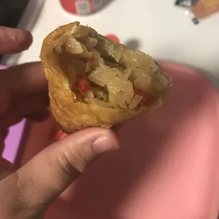 Inside of egg roll. No pork to be found. Very crunchy.