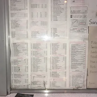 Menu posted on glass partition