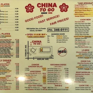 Updated menu with current prices