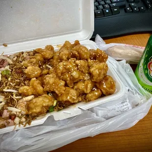 SUPPORT LOCAL! Sesame chicken lunch special! Under $10 and enough for 2 or 3 portions