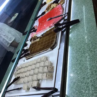 a variety of desserts on display
